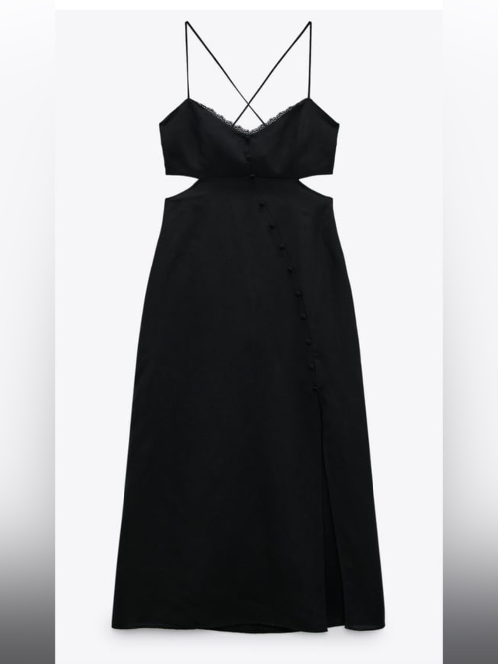 Zara Linen blend Lace Cutout Crossover Back Dress Size XS Black